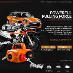 SUPERHANDY-GUO075 1000lbs Max, Portable Electric Winch with Braided Steel Cable
