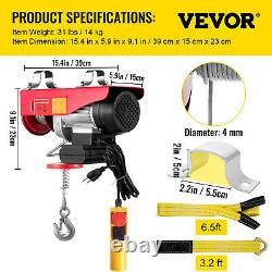 VEVOR 880LBS Electric Wire Cable Hoist Winch Crane Lift with 6.6ft Control Cord