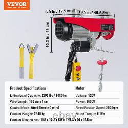 VEVOR Electric Hoist 2200lbs Crane Winch with Wired Remote Control 1600W 110V