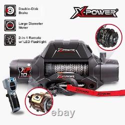 X-POWER 12V DC Electric Winch with Synthetic Rope 10000lb load capacity