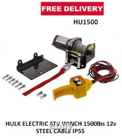 Hulk Electric Atv Winch 1500lbs 12v Acier Cable Ip55 Rating Hu1500