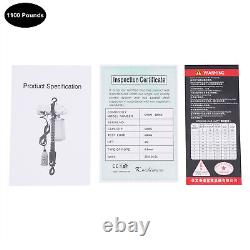 Palan électrique à chaîne de 1100LBS avec chaîne 20Mn2 de 13 pieds et commande à distance filaire 110V