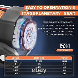 Treuil électrique AC-DK 12V 3500LBS étanche, corde synthétique pour VTT/UTV/camion